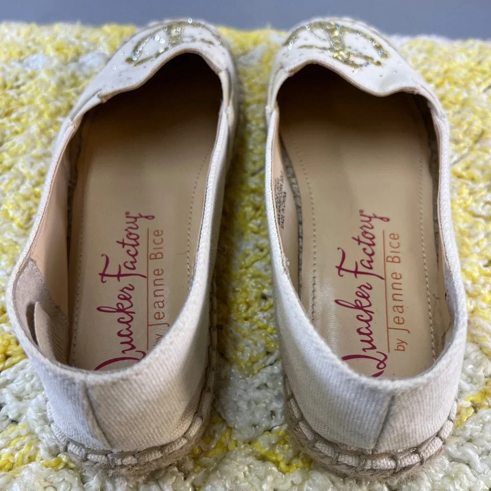 Quacker Factory Jeanne Bice QK-DAMIE Anchor Sequin Espadrille Flats‎ Cream 6M/36